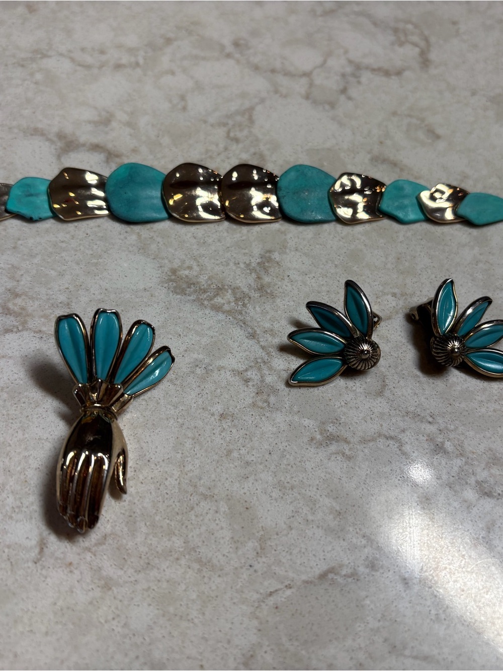 L4 Turquoise Enamel Floral Clip-On Earring Set - Women Accessories
